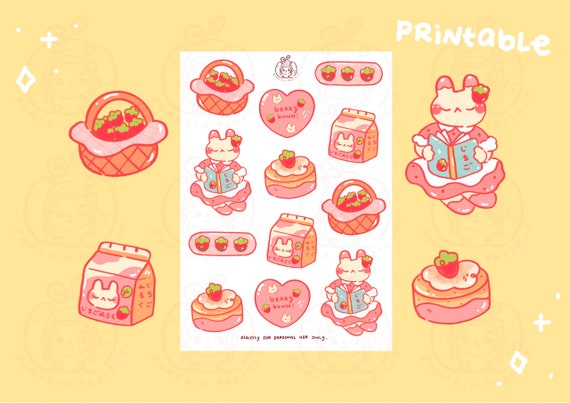 Strawberry Sticker Sheet Kawaii Stickers Cute Stationery Journal Stickers Strawberry  Stickers Cute Stickers Cute Sticker Sheet 