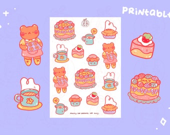 Tea Time (Part Two) Sticker Sheet - Printable DIGITAL File || Printable Stickers | Cute Planner Stickers | Journal Kawaii Stickers