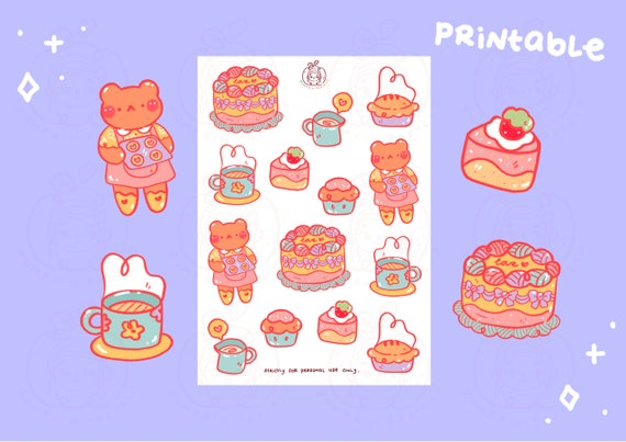 Tea Time (Part Two) Sticker Sheet - Printable DIGITAL File || Printable  Stickers | Cute Planner Stickers | Journal Kawaii Stickers