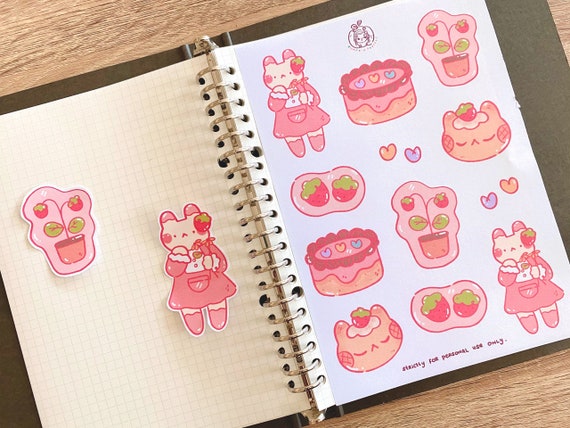 Cute Strawberry Bunny Sticker Sheet | Sticker