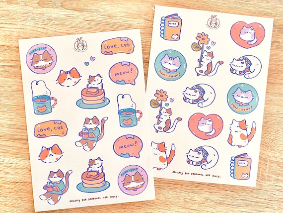Love, Cat SET 2 X Sticker Sheets part 1 & 2 Printable DIGITAL File