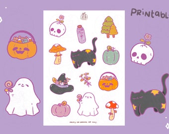 Halloween Friends Sticker Sheet - Printable DIGITAL File || Spooky Planner Stickers | Journal Stickers | Halloween Stickers
