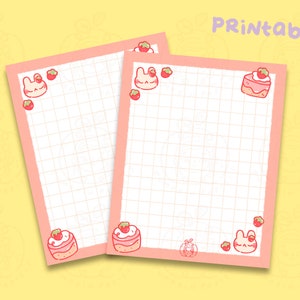 Strawberry Bunny Memo Sheets (Printable DIGITAL File) || Cute Note Set | Kawaii Note Pad | Post It