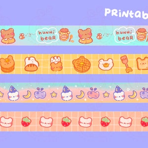 Printable Cute Bear Washi ‘Tape’ || Printable Digital Washi | Printable Stickers | Kawaii Stickers | Journal Stickers | Planner Stickers
