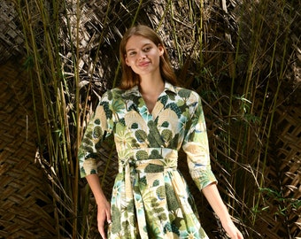 Vestido largo cruzado estampado Maharaja Garden