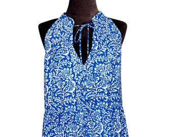 Block Printed Halter Neck Short Dress