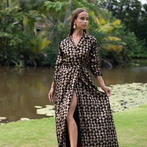 Gold and Black Wrap around Maxi Dress