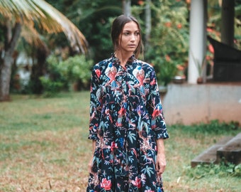 Tiered maxi dress -Floral printed maxi dress - bird of paradise print