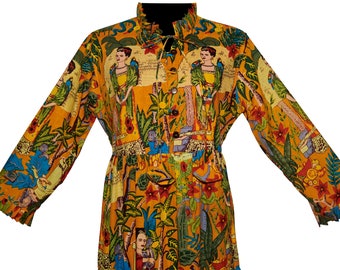 Women's Tiered Dress - Gathered Maxi Dress - Maxi Tiered Dress -Frida Cahlo Printed Tiered Dress