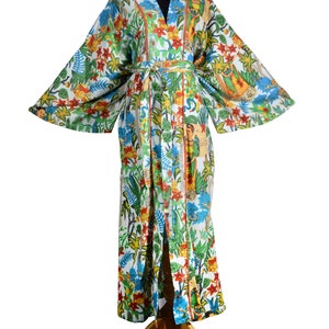 Frida Kahlo inspired cotton Kimono robe Bridesmaid robe Floral kimono robe Pyjama cover Beach cover zdjęcie 4