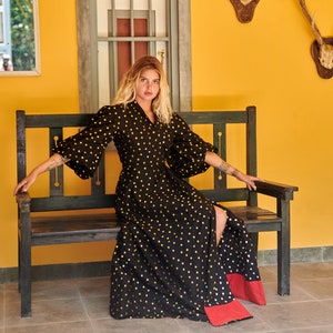 Luxury Handloom Gold Polka Dot Wrap Maxi Dress image 2