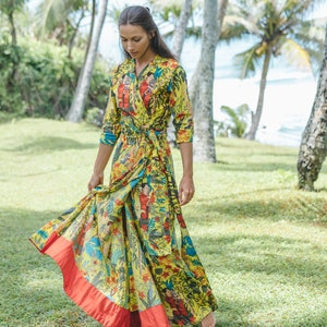 Wrap Around dress with Frida Kahlo print Maxi Dress Long Dress image 4