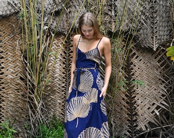 Palm leaf printed strap dress