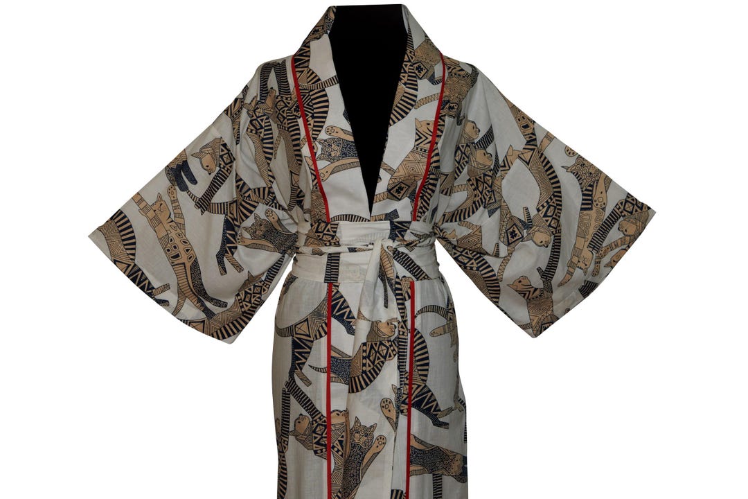 Shimpan Robe Cat Print Kimono Robe - Etsy