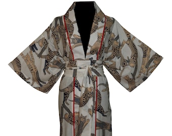 Cat print kimono robe