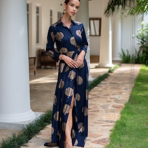 Gold Embossed Evening Wrap around Maxi dress