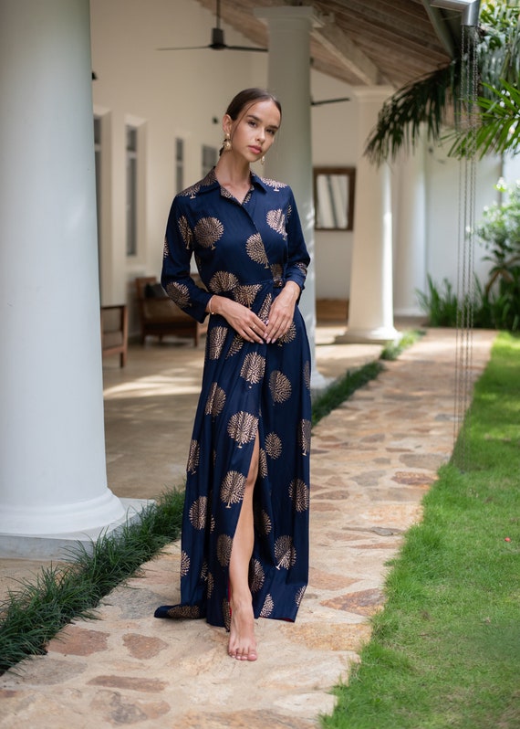slim fit dress slacks DODO & MOA Golden & Black Maxi Dress main image 1