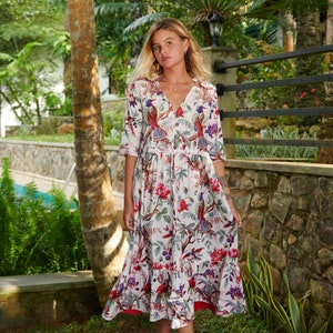 Midi Tiered Dress, Birds of Paradise fabric image 4