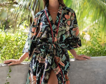 Floral Kimono robe - bathrobe - Wedding Duster