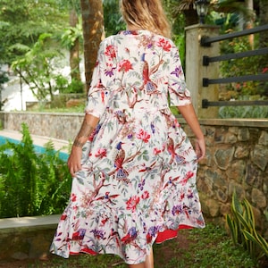 Midi Tiered Dress, Birds of Paradise fabric image 6