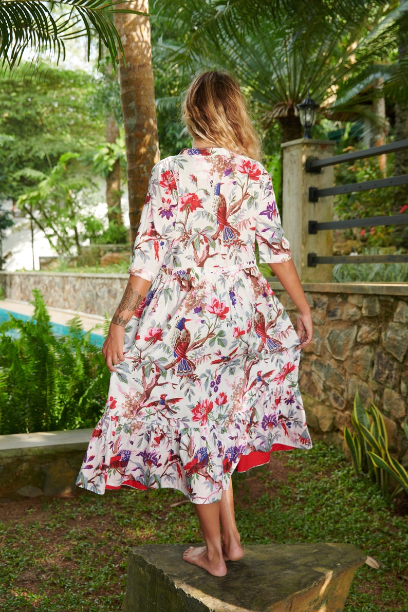 Midi Tiered Dress, Birds of Paradise fabric image 6