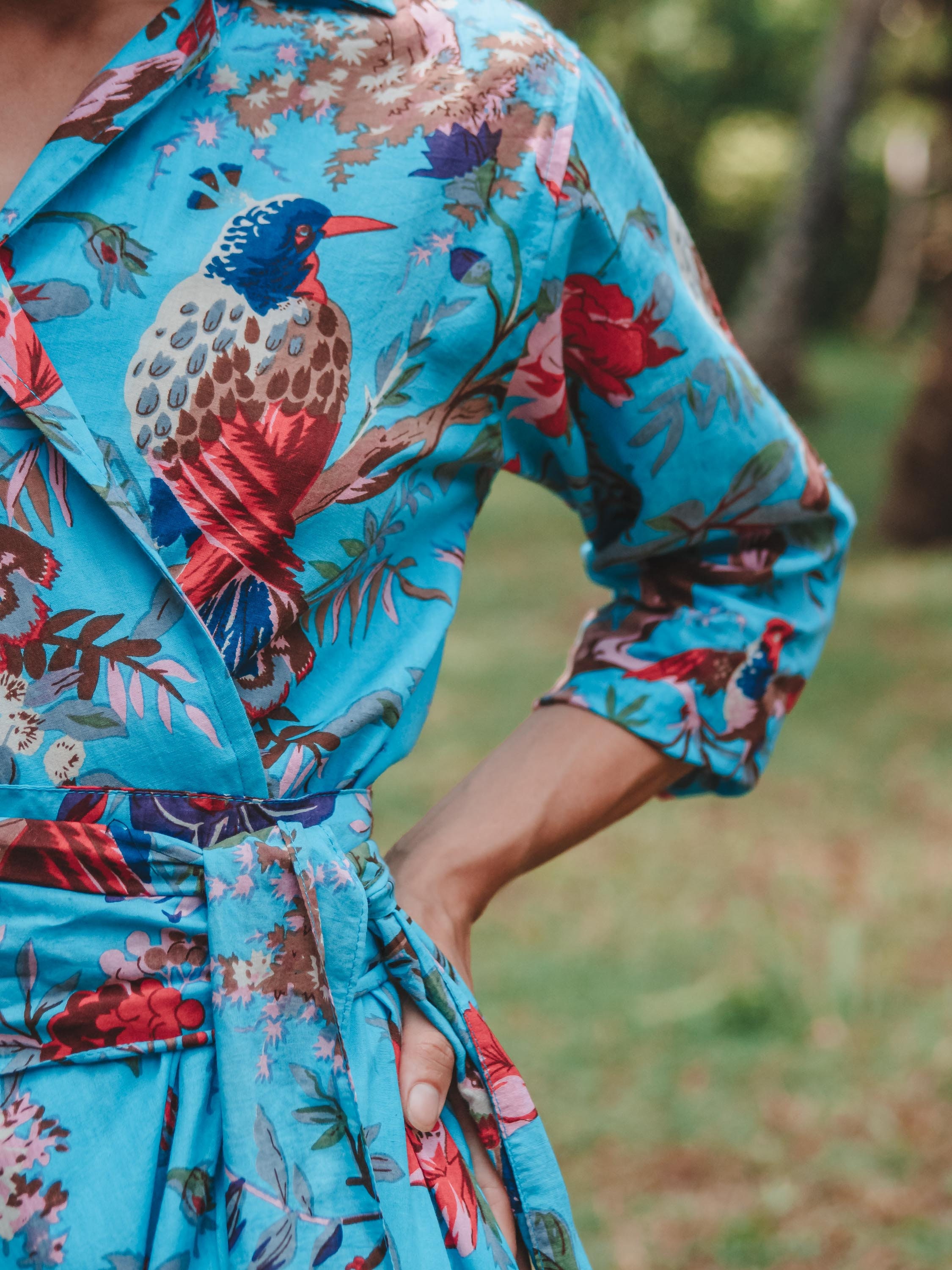chinese dress ladies Teal Birds of Paradise Cotton Long Dress – Wrap Up In Style main image 0
