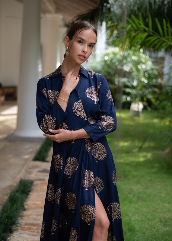 Gold Embossed Evening Wrap around Maxi dress Gold Embossed Evening Wrap around Maxi dress