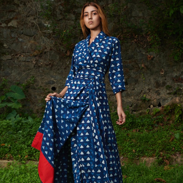 Vestido largo cruzado índigo