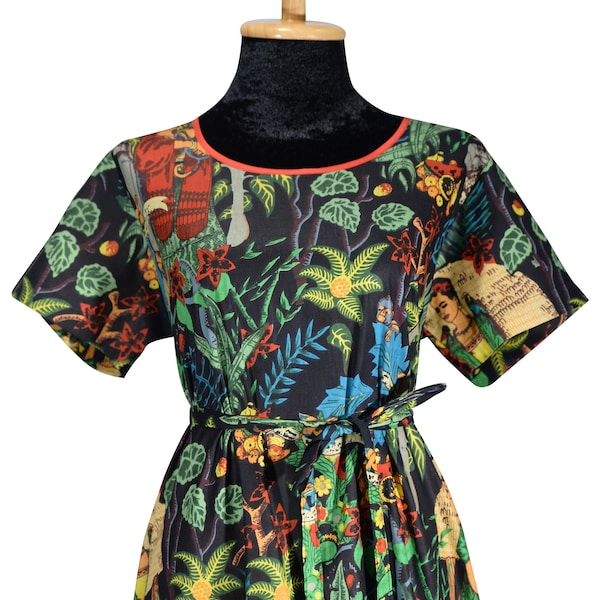 Frida Kahlo Art Heritage dress - Short dress - Knee length -  A-line dress - Short sleeves