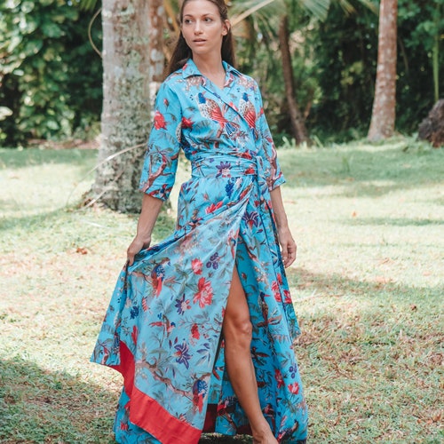 floral print wrap maxi dress Tropical Print Wrap Maxi Dress