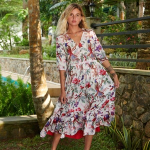 Midi Tiered Dress, Birds of Paradise fabric image 3