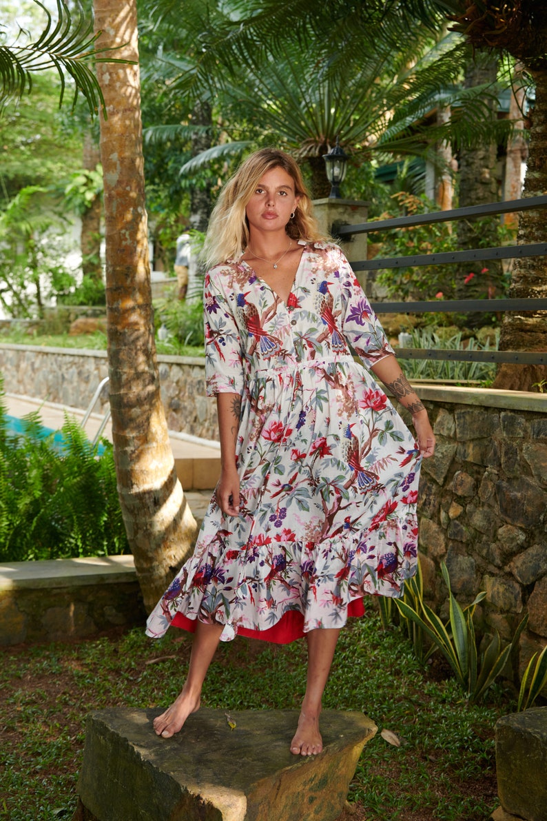 Midi Tiered Dress, Birds of Paradise fabric image 3