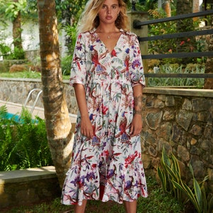 Midi Tiered Dress, Birds of Paradise fabric image 2