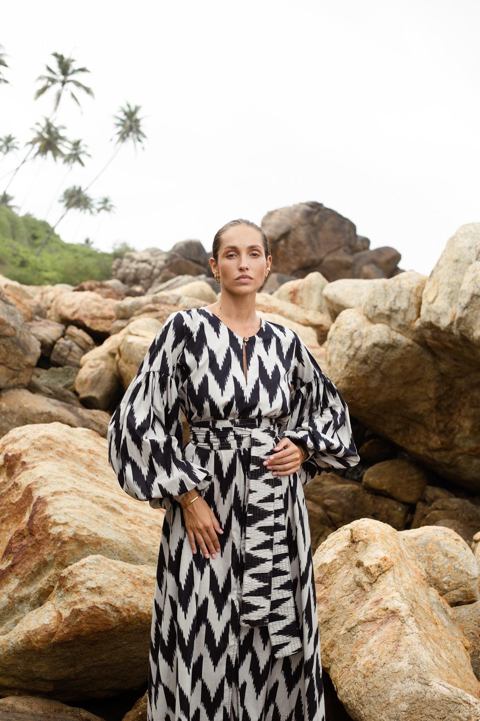 chinese dress ladies Mer St. Barth Women's Giselle Maxi Dress Cream Red Navy Ikat main image 1