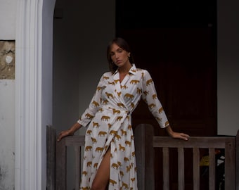 Versatile Leopard Hand-Printed Wrap Dress