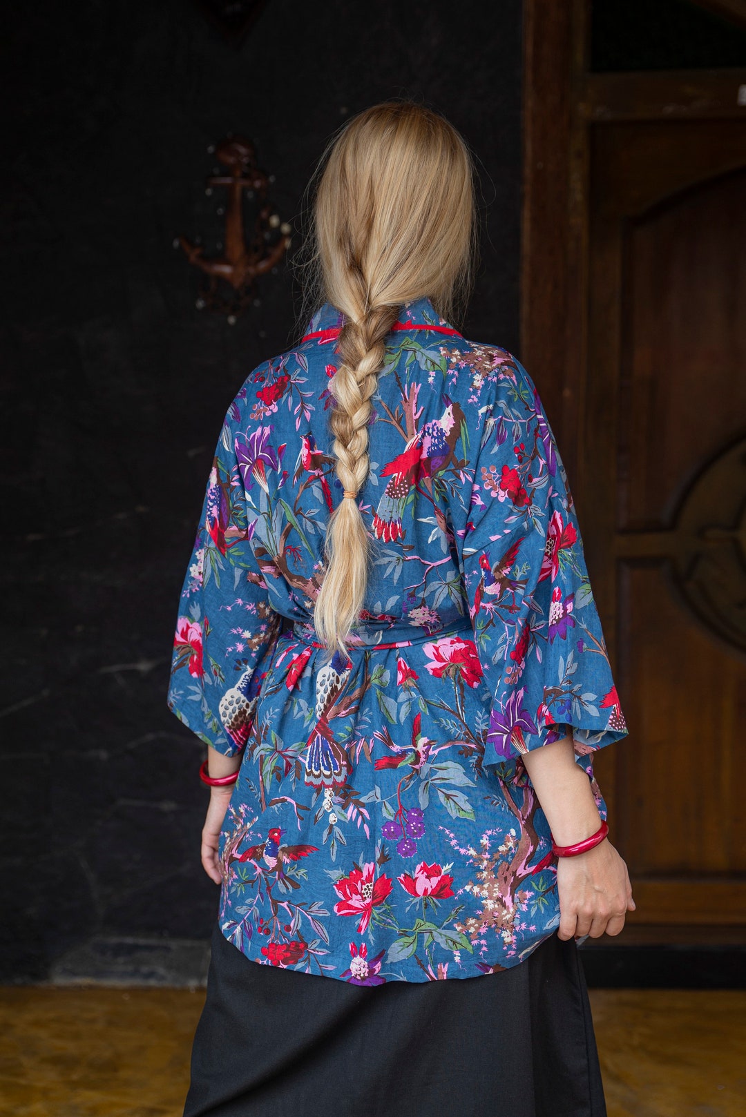 Fair trade White Bird of Paradise Dressing Gown 100% Cotton
