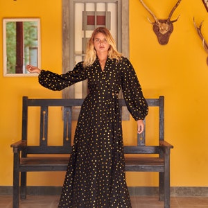 Luxury Handloom Gold Polka Dot Wrap Maxi Dress image 1