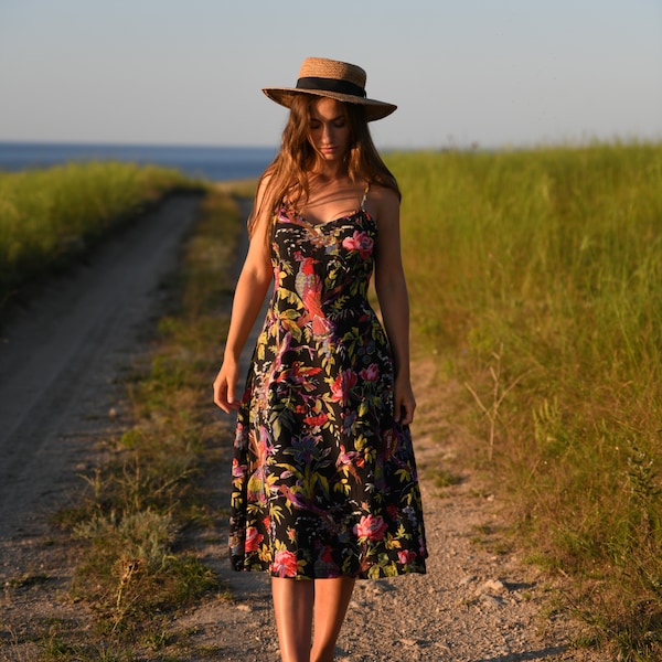 Cotton French Dress Summer Strap Black Spaghetti main image 1