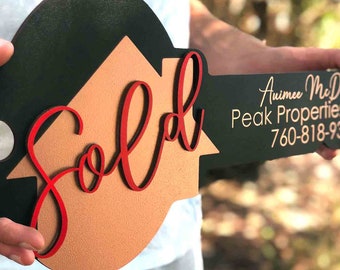 Personalized Realtor Sold Key Sign, 3D Real Estate Agent Closing Prop