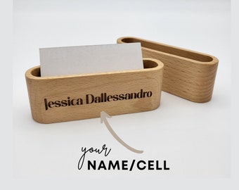 Wooden Business Card Holder, Custom Business Card Holder for Desk, Engraved Business Card Display, Office Desk Organizer, Wooden Card Holder