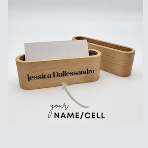 Titular de tarjeta de visita de madera, Titular de tarjeta de visita personalizado para escritorio, Exhibición de tarjeta de visita grabada, Organizador de escritorio de oficina, Titular de tarjeta de madera