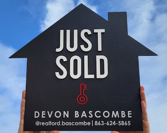 Personalized Just Sold Sign, House Shaped Realtor Closing Gift
