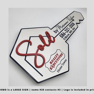 Realtor Key Sold Sign with LOGO, Closing Photo Prop, 3D Silver Key Sign for Realtor, Realtor Gift, Closing Sign, Sold Sign, Marketing