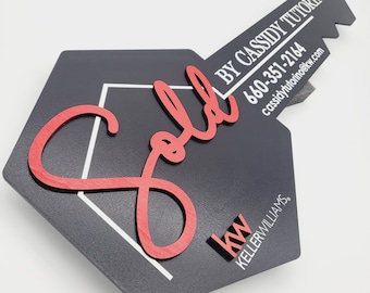 Sprzedany znak, 3D znak klucza agenta nieruchomości, KW Closing Photo Prop, Nowoczesny znak klucza dla agentów nieruchomości, Prezent dla agenta nieruchomości, Niestandardowy znak, Znak sprzedany, Marketing agenta nieruchomości