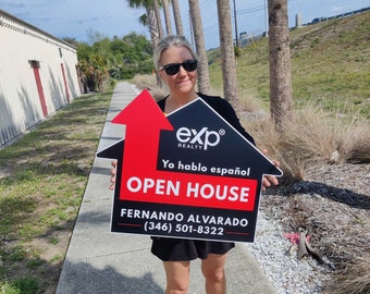 Open House Yard Sign, Custom House Shaped Yard Sign, Directional Sign Open House, Yard Corrugated Plastic Sign, Realtor Bandit Sign, Flute