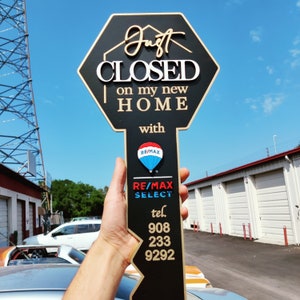 Just Closed on my New Home, Key Sold Sign, Closing Photo Prop, Modern Key Sign for Realtors, Realtor Gift, Closing Sign, Sold Sign, Custom