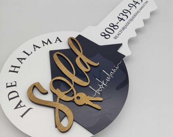 Sold Sign, 3D Realtor Key Sign, Closing Photo Prop, Wood Key Sign for Realtors, Realtor Gift, Custom Sign, Sign Custom