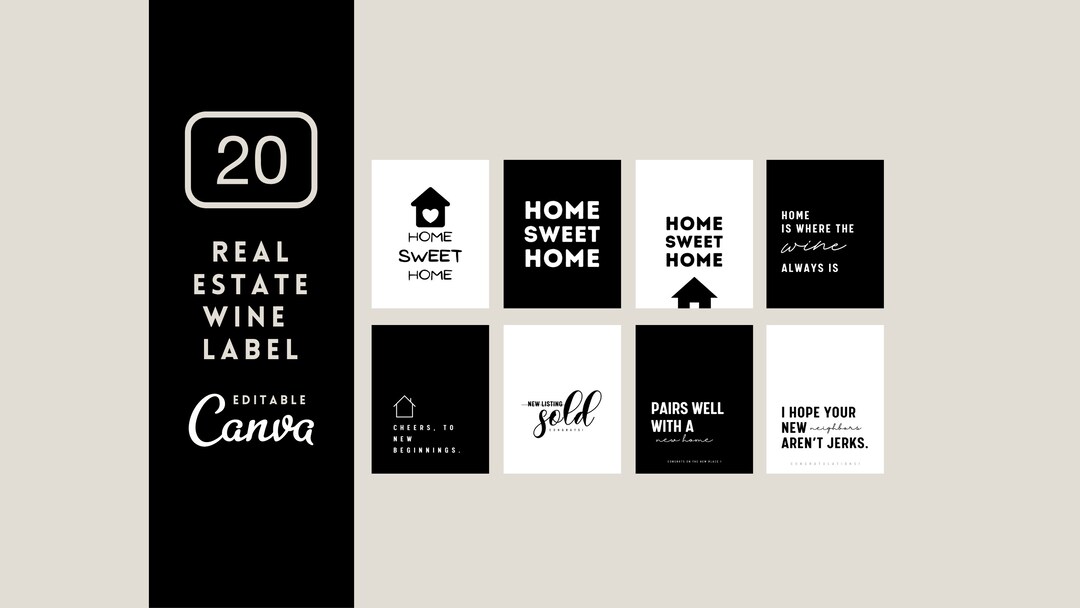 20 Real Estate Wine Label, Client Gift Editable Template, Realtor Marketing, Wine Bottle