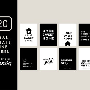 20 Real Estate Wine label, Client gift Editable Template, Realtor marketing, Wine Bottle Template, Canva Editable