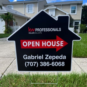 Custom House Shaped Yard Sign, Open House Yard Sign, Directional Sign Open House, Yard Corrugated Plastic Sign, Realtor Bandit Sign, Flute